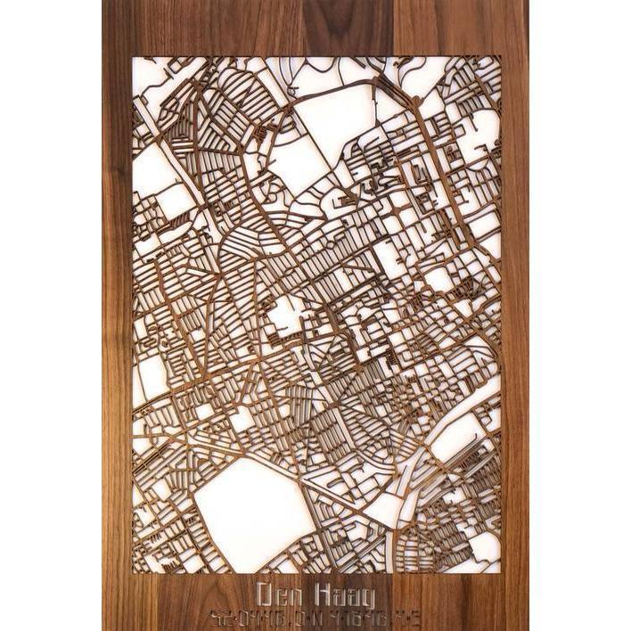 Citymap Den Haag houten cadeau decoratie relatiegeschenk van WoodWideCities