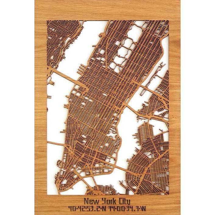 Citymap New York City houten cadeau decoratie relatiegeschenk van WoodWideCities