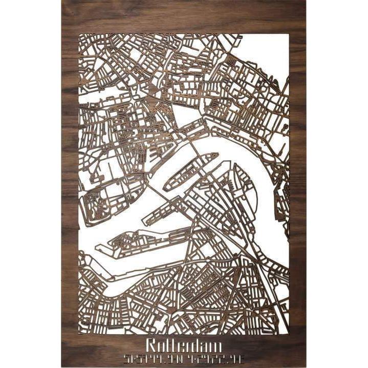 Citymap Rotterdam houten cadeau decoratie relatiegeschenk van WoodWideCities