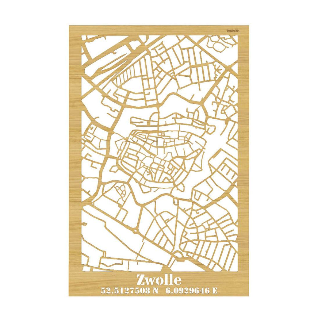 Citymap Zwolle houten cadeau decoratie relatiegeschenk van WoodWideCities