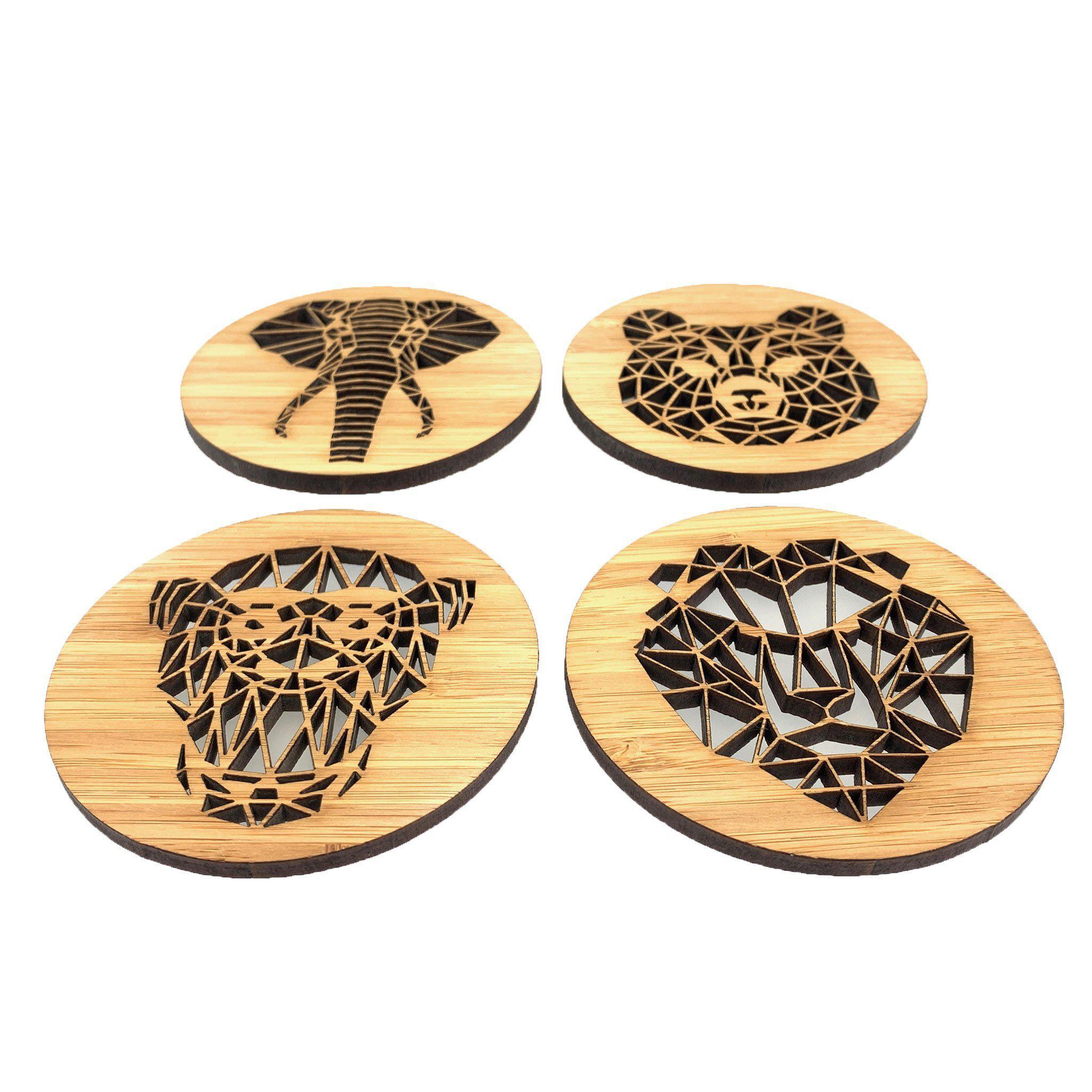 Onderzetters Geometrische Dieren Eiken houten cadeau decoratie relatiegeschenk van WoodWideCities