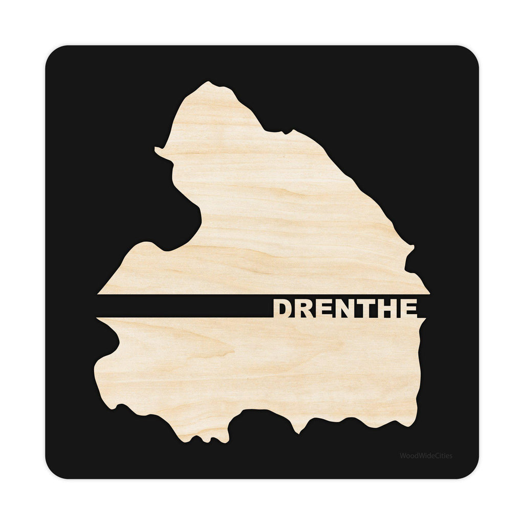 Provincie Drenthe Black S (25x25 cm) houten cadeau decoratie relatiegeschenk van WoodWideCities