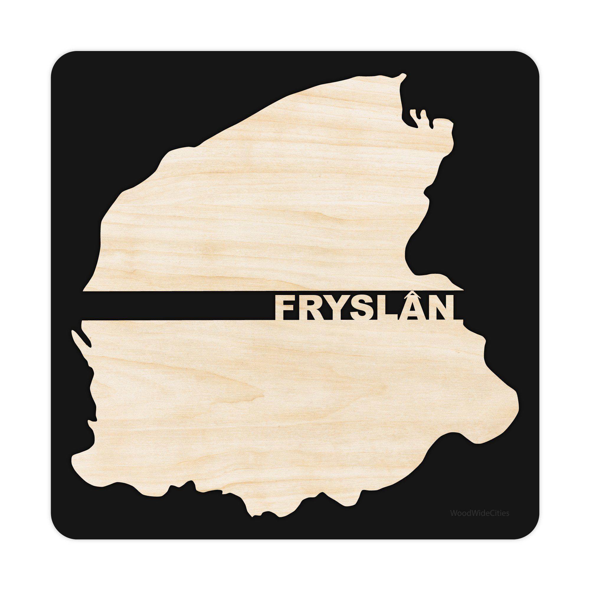 Provincie Friesland Black S (25x25 cm) Fryslân houten cadeau decoratie relatiegeschenk van WoodWideCities