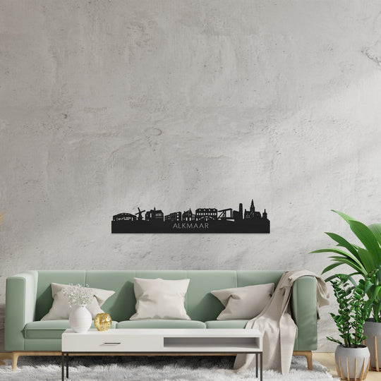 Skyline Alkmaar Zwart houten cadeau decoratie relatiegeschenk van WoodWideCities