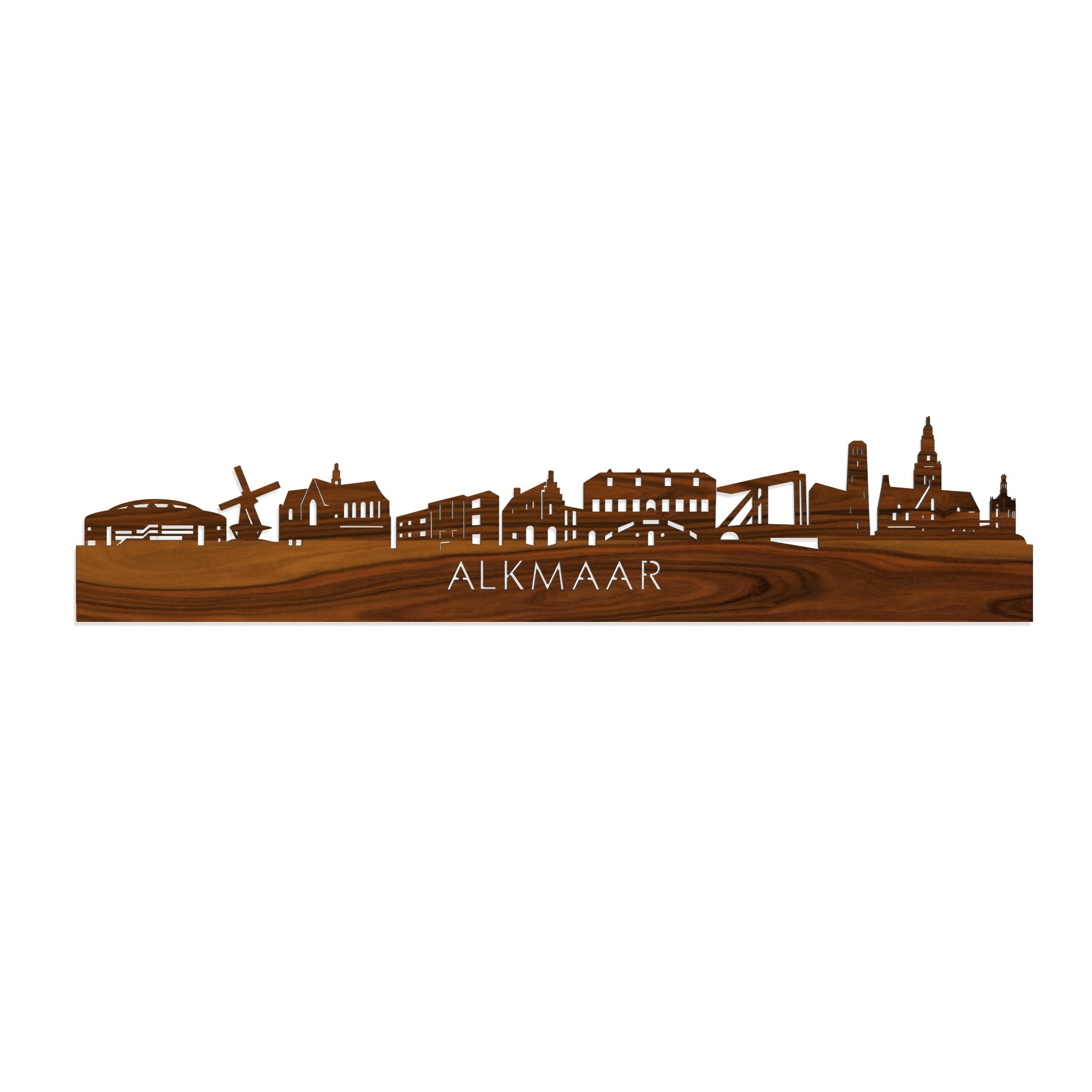 Skyline Alkmaar Palissander houten cadeau decoratie relatiegeschenk van WoodWideCities