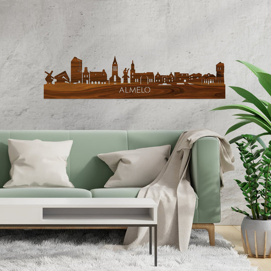 Skyline Almelo Palissander houten cadeau decoratie relatiegeschenk van WoodWideCities