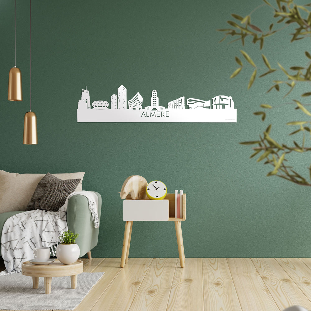 Skyline Almere Wit glanzend gerecycled kunststof cadeau decoratie relatiegeschenk van WoodWideCities