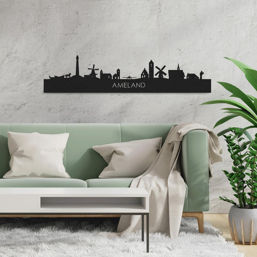 Skyline Ameland Black houten cadeau decoratie relatiegeschenk van WoodWideCities
