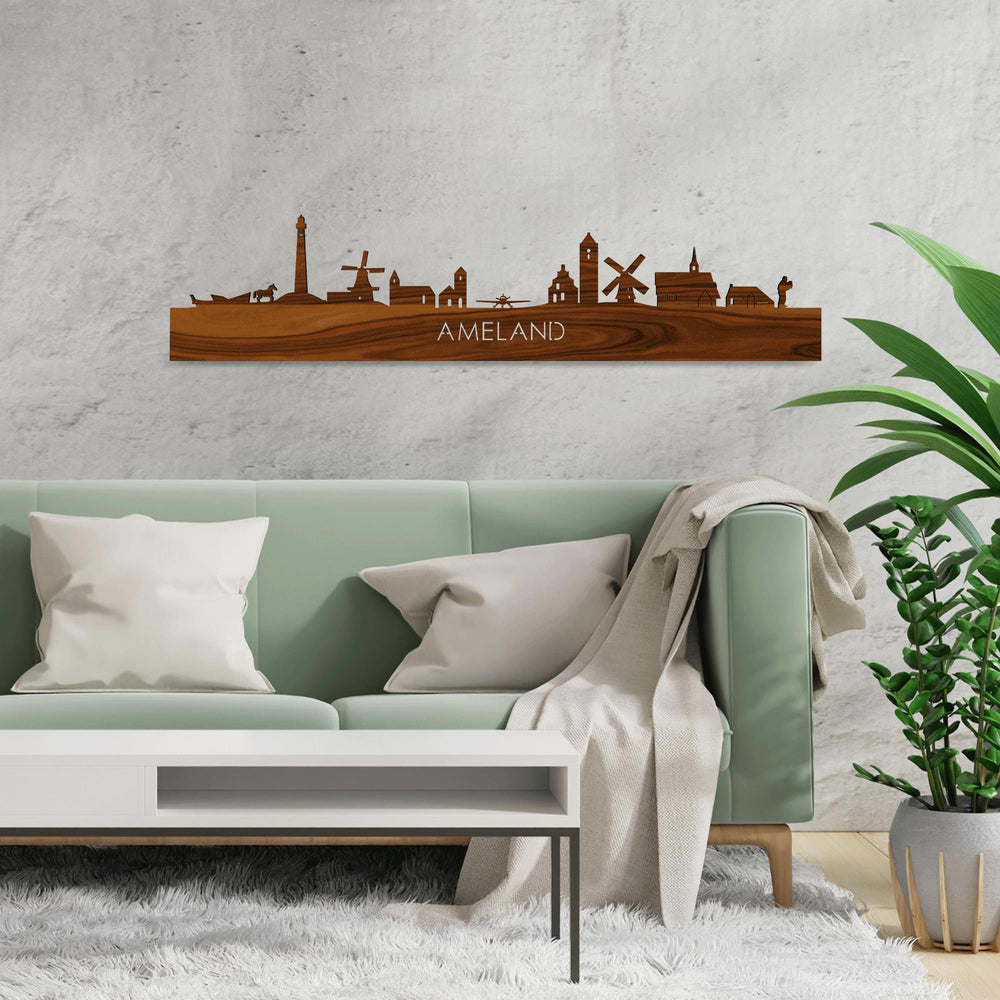 Skyline Ameland Palissander houten cadeau decoratie relatiegeschenk van WoodWideCities