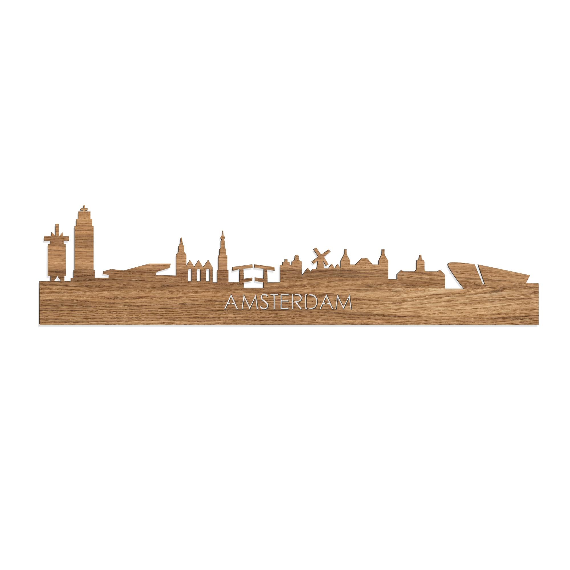 Skyline Amsterdam Eiken houten cadeau decoratie relatiegeschenk van WoodWideCities