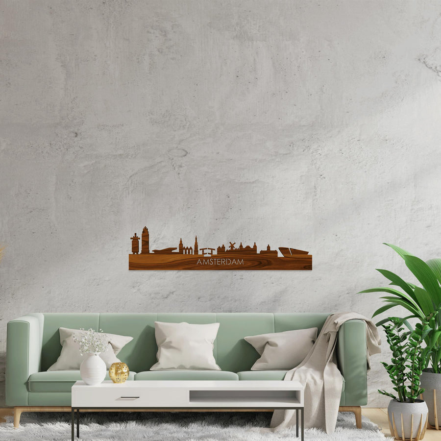 Skyline Amsterdam Palissander houten cadeau decoratie relatiegeschenk van WoodWideCities