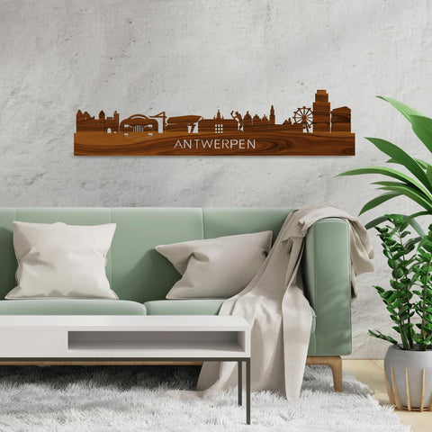 Skyline Antwerpen Palissander houten cadeau decoratie relatiegeschenk van WoodWideCities