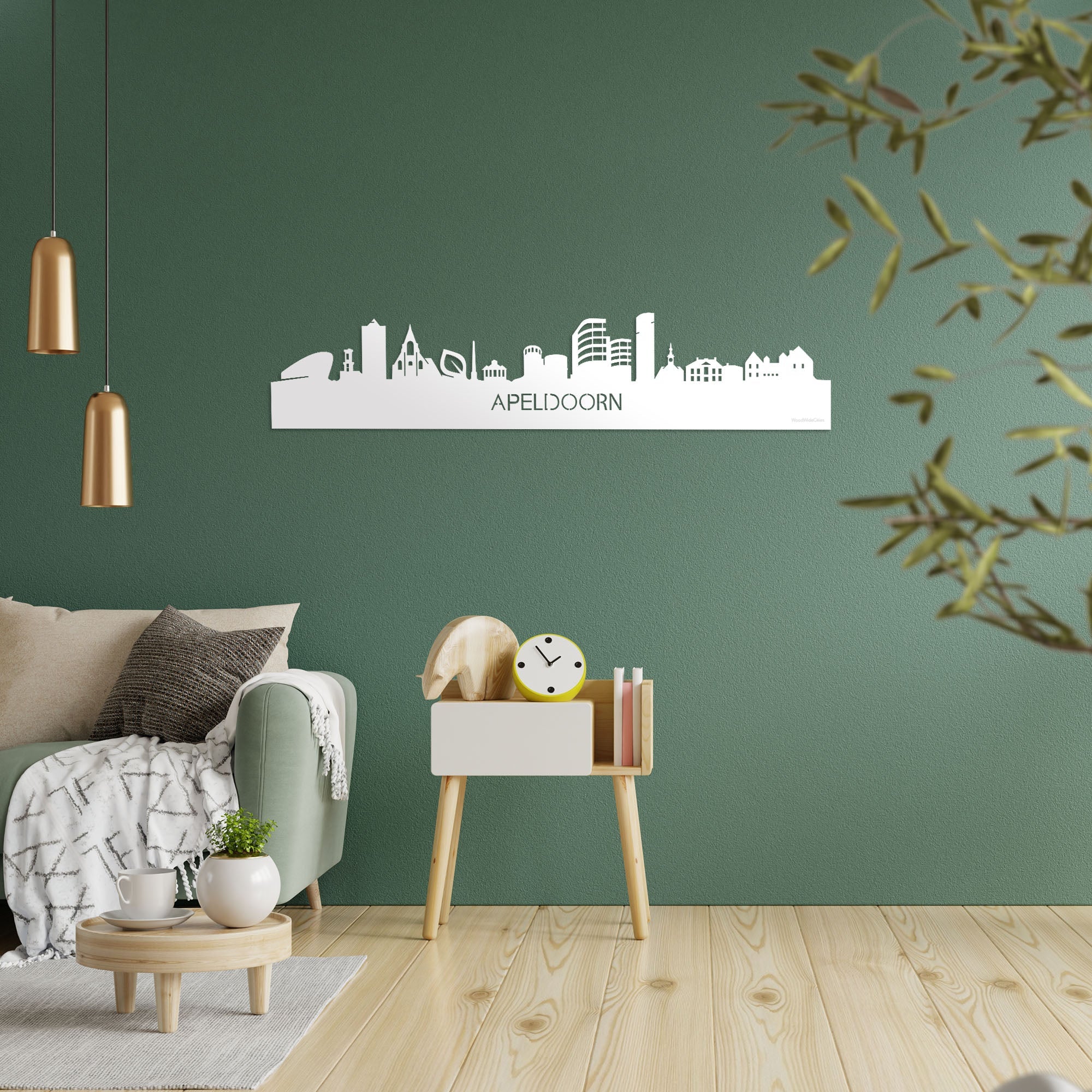 Skyline Apeldoorn Wit glanzend gerecycled kunststof cadeau decoratie relatiegeschenk van WoodWideCities