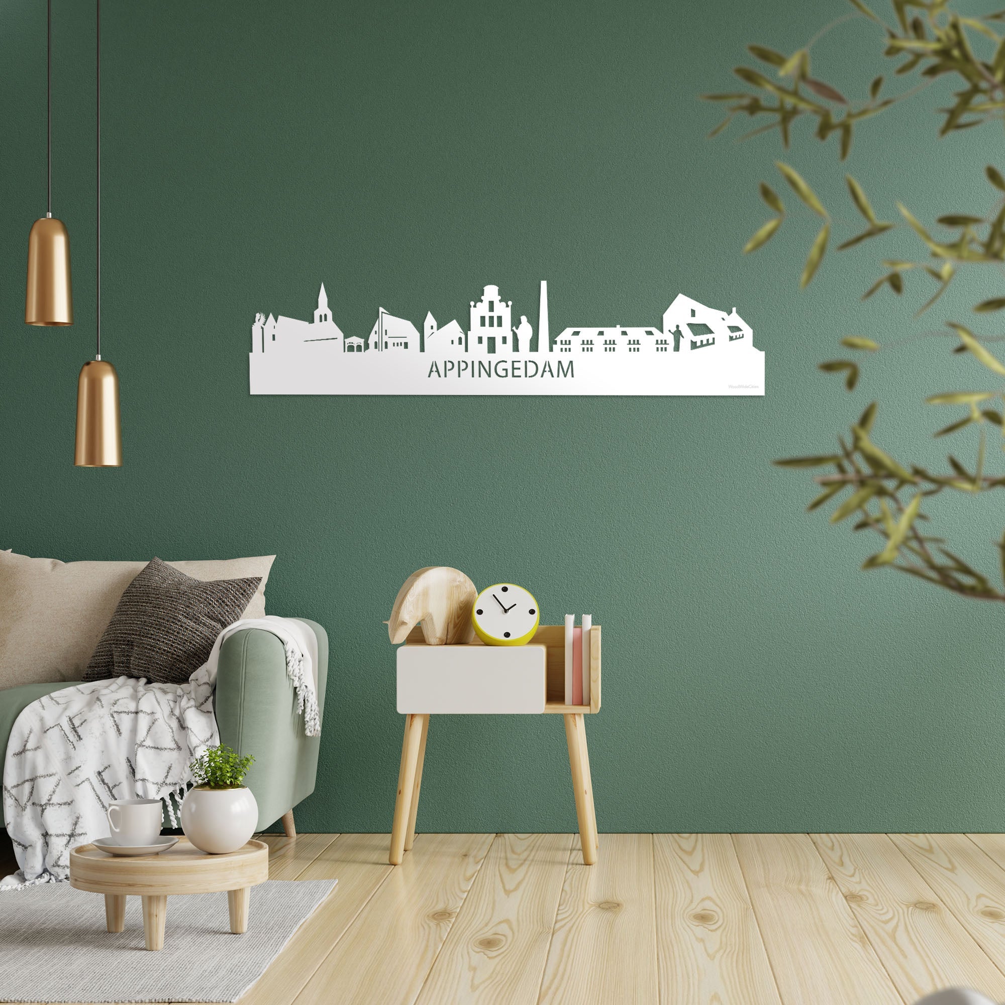 Skyline Appingedam Wit glanzend gerecycled kunststof cadeau decoratie relatiegeschenk van WoodWideCities