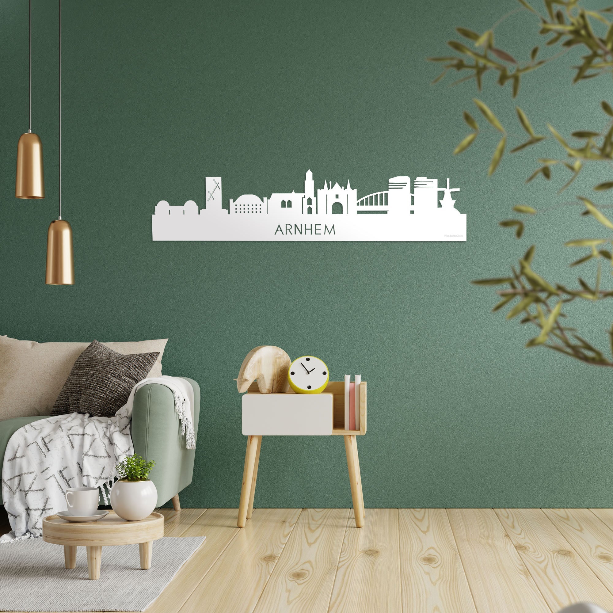 Skyline Arnhem Wit glanzend gerecycled kunststof cadeau decoratie relatiegeschenk van WoodWideCities