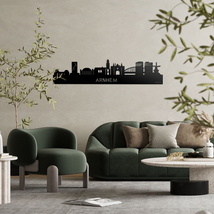 Skyline Arnhem Zwart glanzend gerecycled kunststof cadeau decoratie relatiegeschenk van WoodWideCities