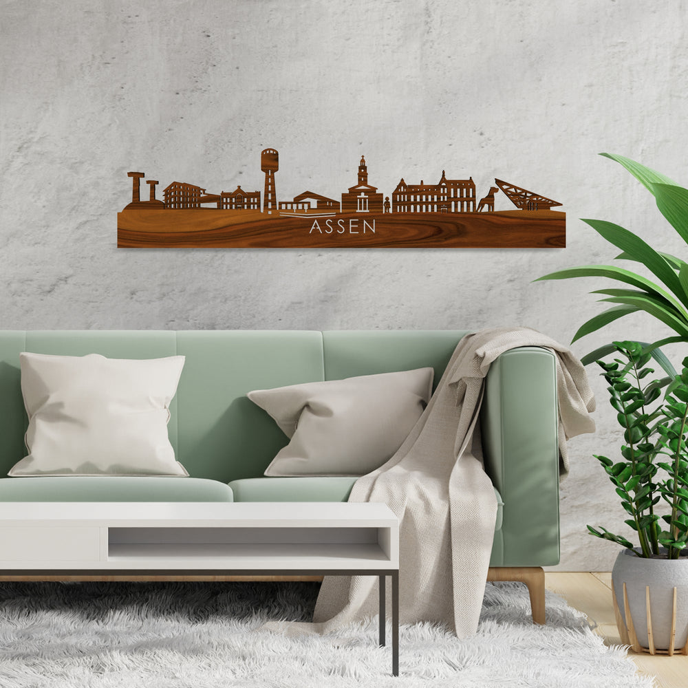 Skyline Assen Palissander houten cadeau decoratie relatiegeschenk van WoodWideCities