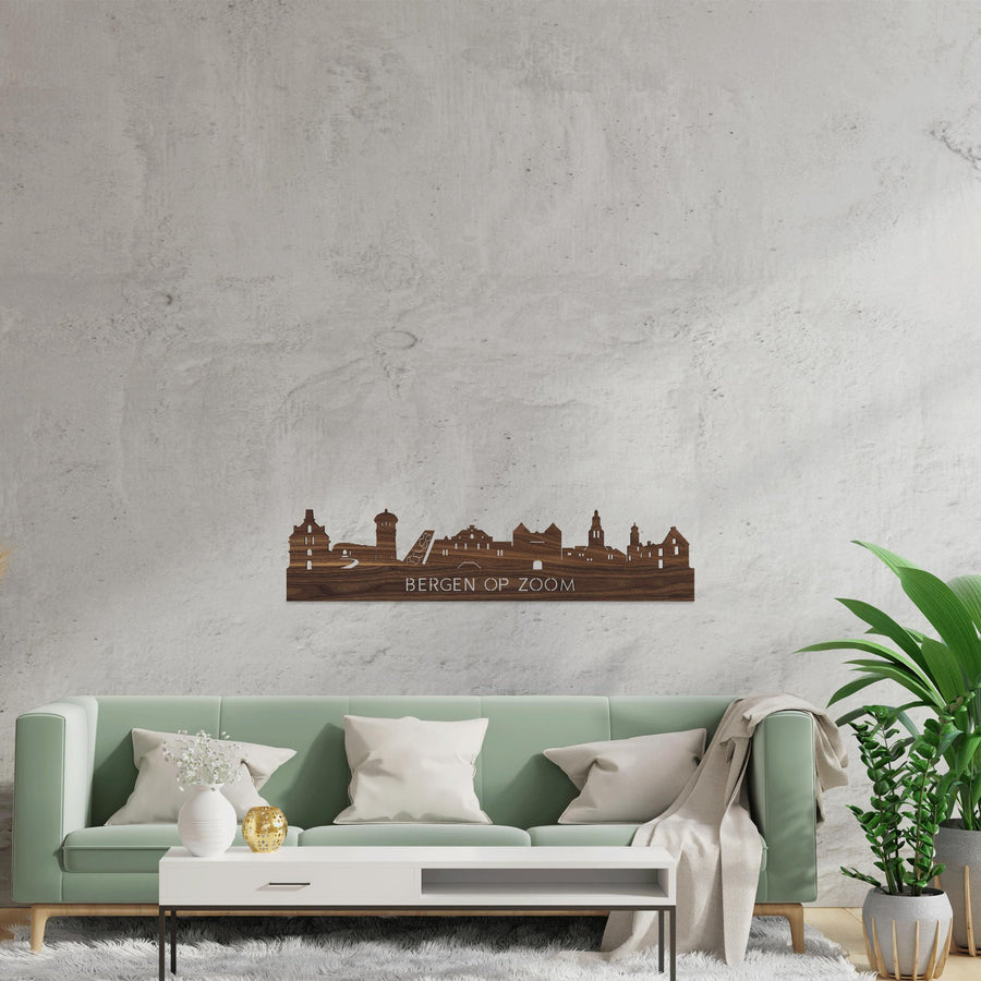 Skyline Bergen op Zoom Noten houten cadeau decoratie relatiegeschenk van WoodWideCities