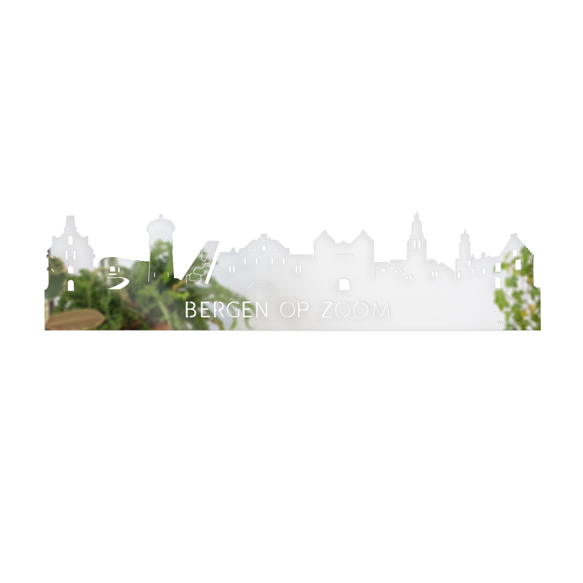 Skyline Bergen op Zoom Spiegel gerecycled kunststof cadeau decoratie relatiegeschenk van WoodWideCities