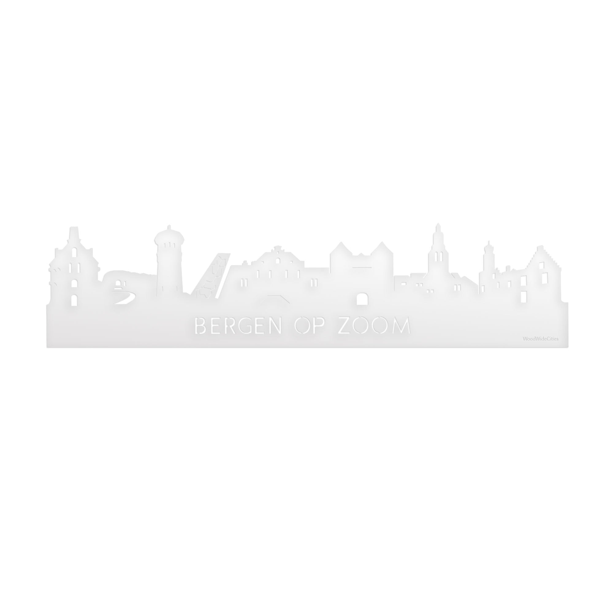 Skyline Bergen op Zoom Wit glanzend gerecycled kunststof cadeau decoratie relatiegeschenk van WoodWideCities