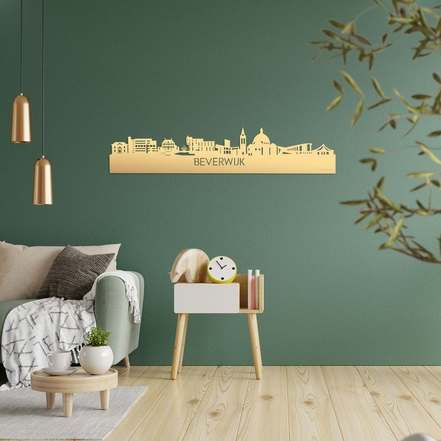 Skyline Beverwijk Metallic Goud gerecycled kunststof cadeau decoratie relatiegeschenk van WoodWideCities