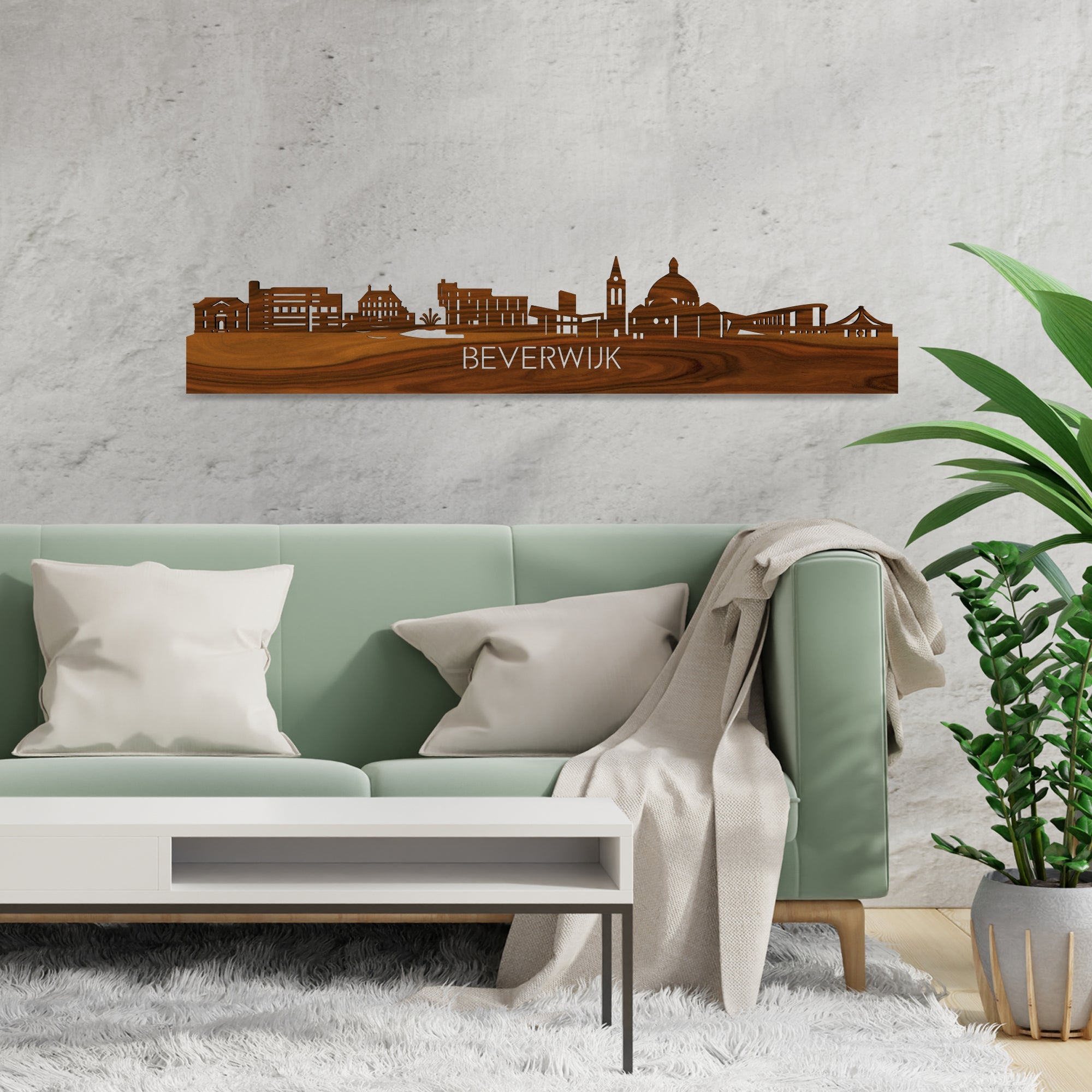 Skyline Beverwijk Palissander houten cadeau decoratie relatiegeschenk van WoodWideCities