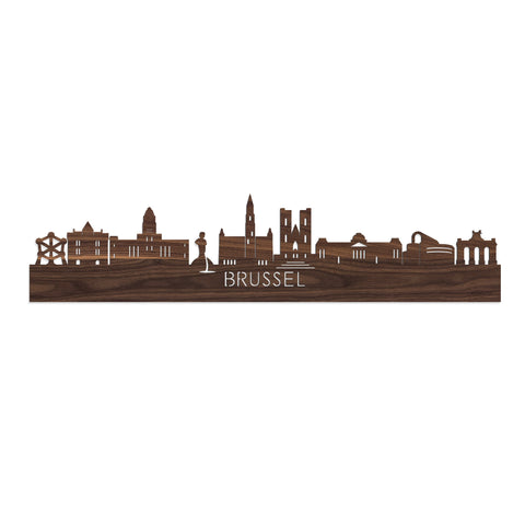 Skyline Brussel Noten houten cadeau decoratie relatiegeschenk van WoodWideCities