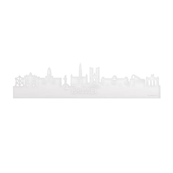 Skyline Brussel Wit glanzend gerecycled kunststof cadeau decoratie relatiegeschenk van WoodWideCities