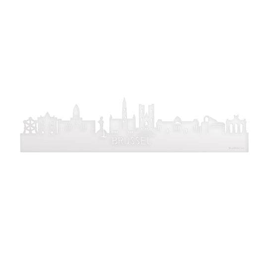 Skyline Brussel Wit glanzend gerecycled kunststof cadeau decoratie relatiegeschenk van WoodWideCities