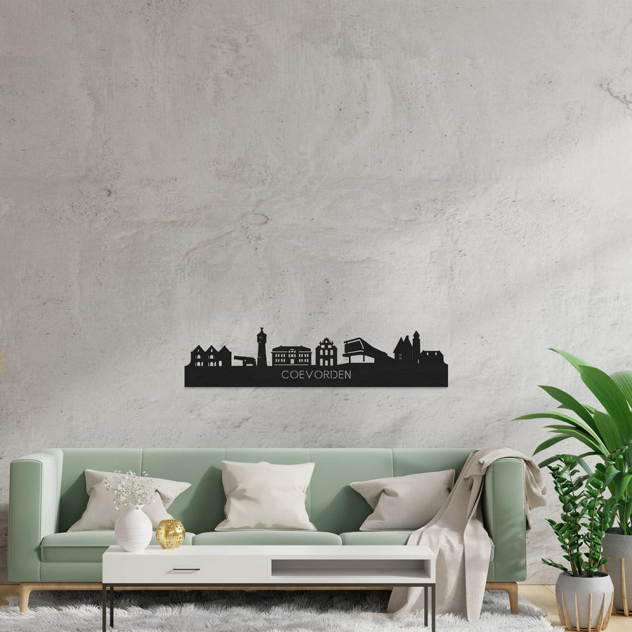 Skyline Coevorden Black houten cadeau decoratie relatiegeschenk van WoodWideCities