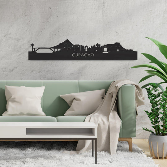 Skyline Curaçao Black houten cadeau decoratie relatiegeschenk van WoodWideCities