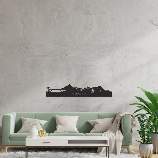 Skyline Curaçao Black houten cadeau decoratie relatiegeschenk van WoodWideCities