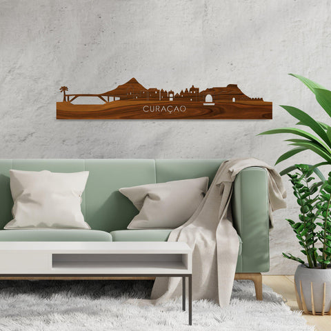 Skyline Curaçao Palissander houten cadeau decoratie relatiegeschenk van WoodWideCities