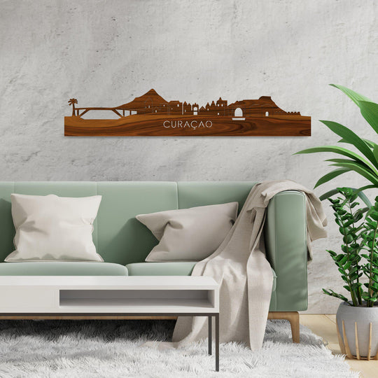Skyline Curaçao Palissander houten cadeau decoratie relatiegeschenk van WoodWideCities