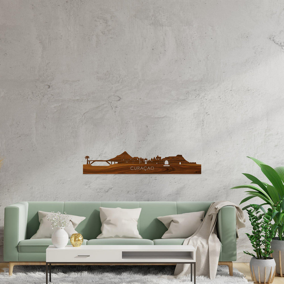 Skyline Curaçao Palissander houten cadeau decoratie relatiegeschenk van WoodWideCities