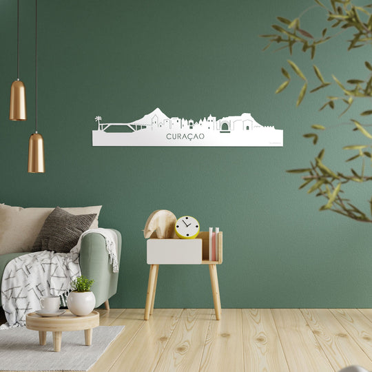 Skyline Curaçao Wit glanzend gerecycled kunststof cadeau decoratie relatiegeschenk van WoodWideCities