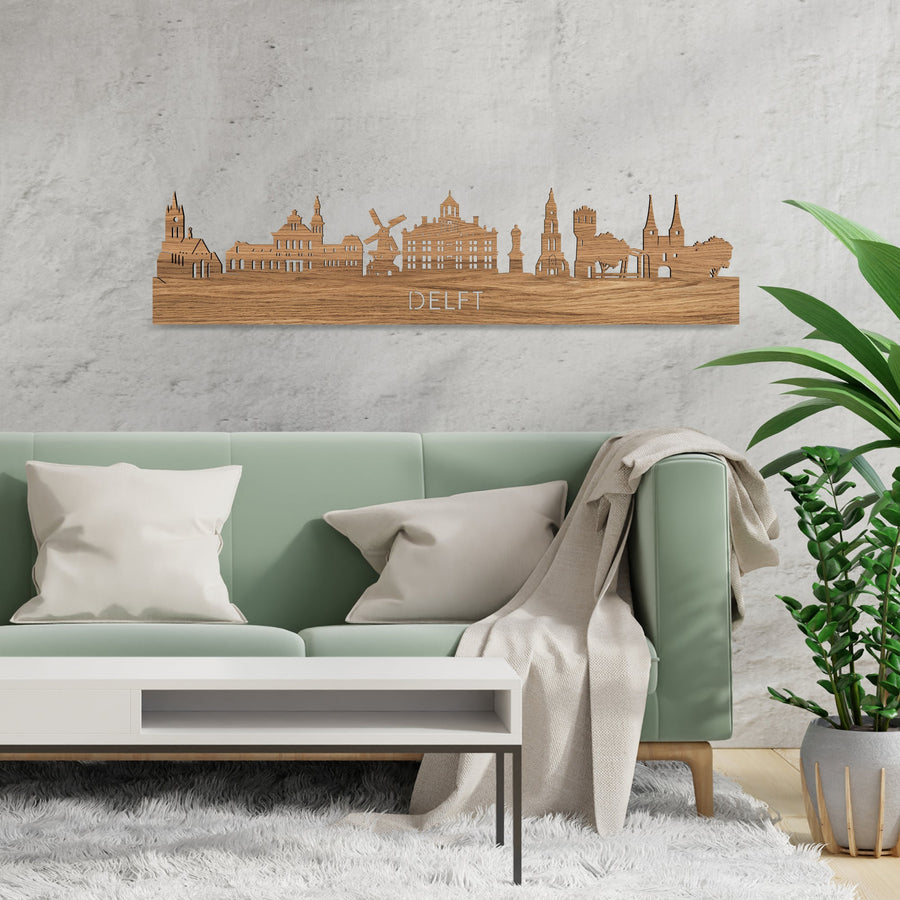 Skyline Delft Eiken houten cadeau decoratie relatiegeschenk van WoodWideCities
