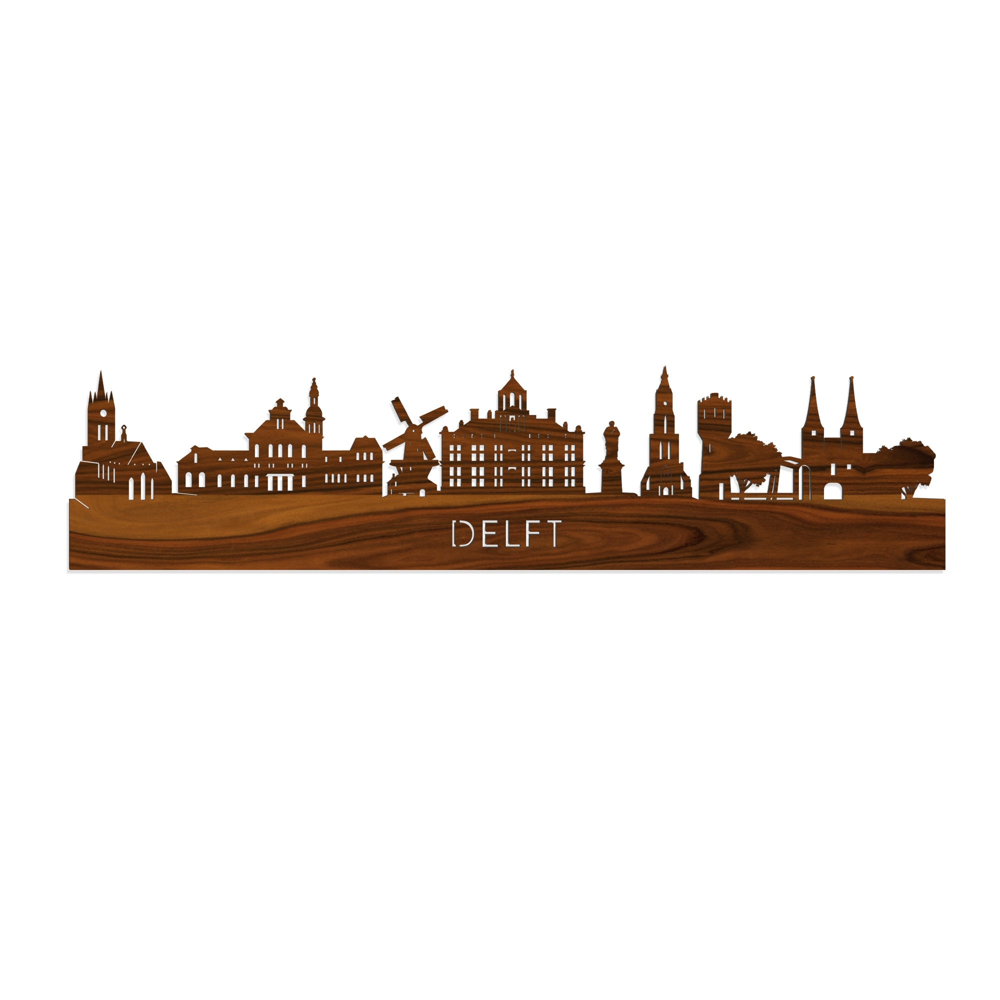 Skyline Delft Palissander houten cadeau decoratie relatiegeschenk van WoodWideCities