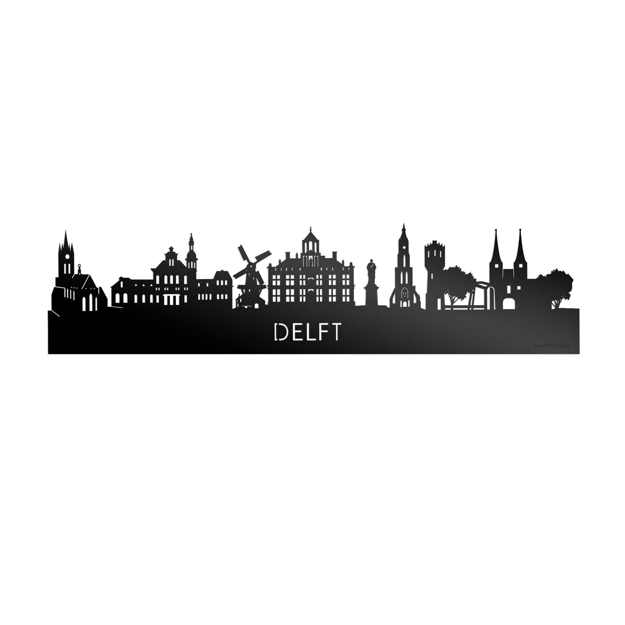 Skyline Delft Zwart glanzend gerecycled kunststof cadeau decoratie relatiegeschenk van WoodWideCities