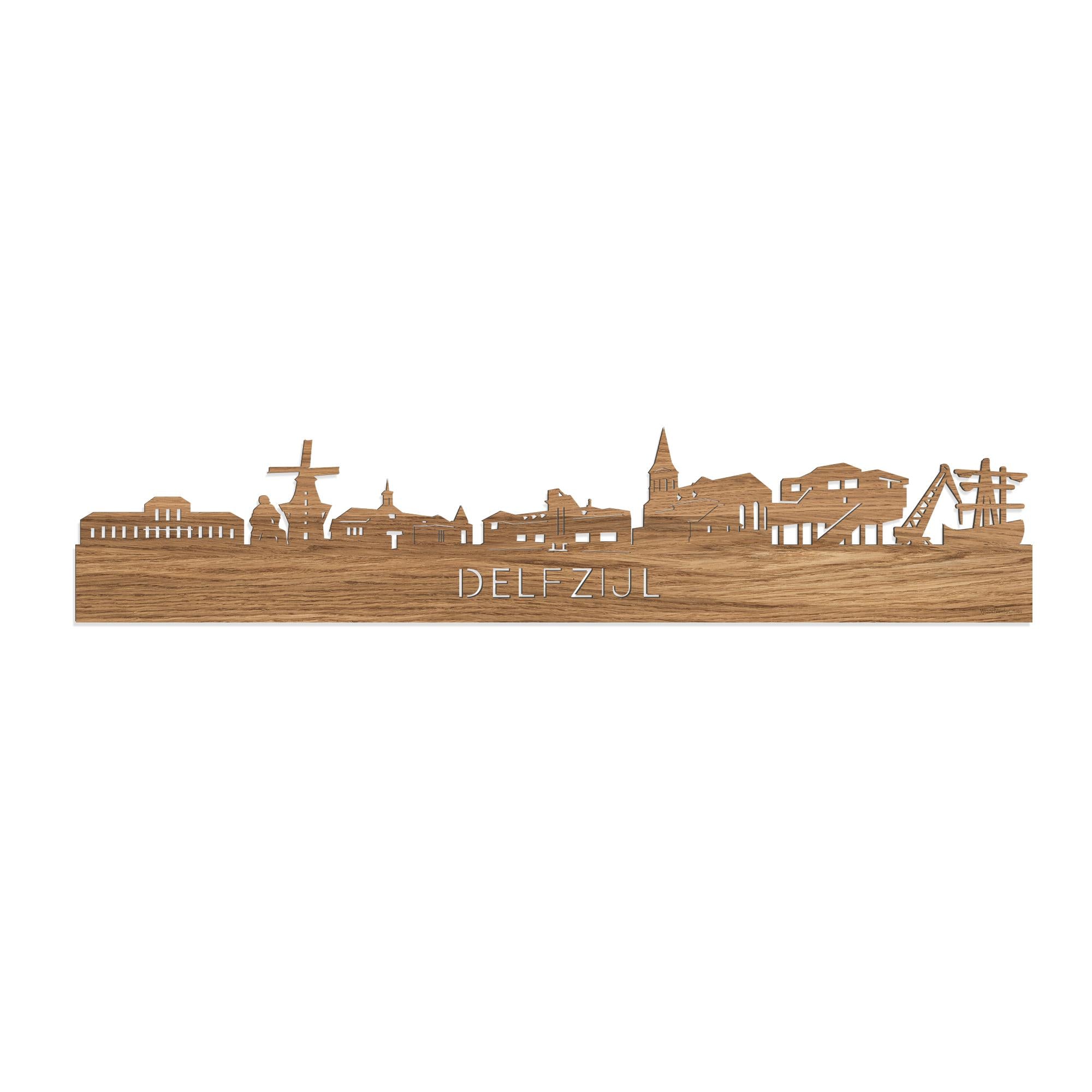 Skyline Delfzijl Eiken 80 cm Zonder verlichting  houten cadeau decoratie relatiegeschenk van WoodWideCities