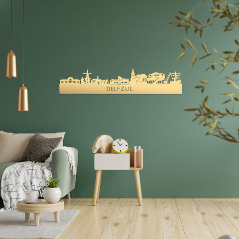 Skyline Delfzijl Metallic Goud gerecycled kunststof cadeau decoratie relatiegeschenk van WoodWideCities