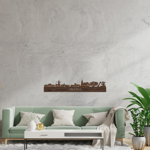 Skyline Delfzijl Noten houten cadeau decoratie relatiegeschenk van WoodWideCities