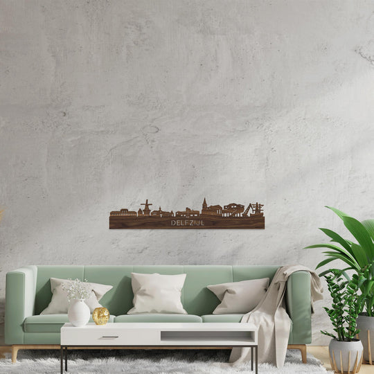 Skyline Delfzijl Noten houten cadeau decoratie relatiegeschenk van WoodWideCities