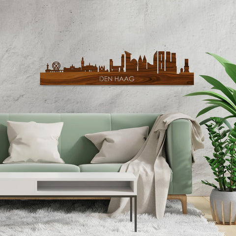 Skyline Den Haag Palissander houten cadeau decoratie relatiegeschenk van WoodWideCities