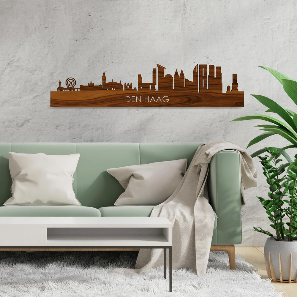 Skyline Den Haag Palissander houten cadeau decoratie relatiegeschenk van WoodWideCities