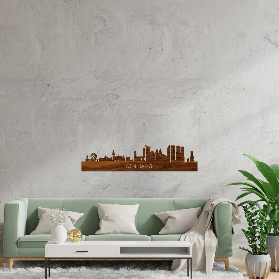 Skyline Den Haag Palissander houten cadeau decoratie relatiegeschenk van WoodWideCities