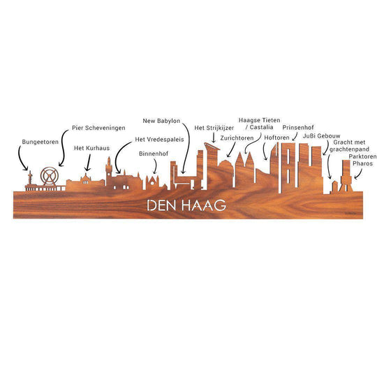 Skyline Den Haag Palissander houten cadeau decoratie relatiegeschenk van WoodWideCities