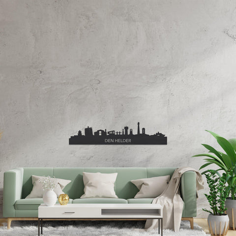 Skyline Den Helder Black houten cadeau decoratie relatiegeschenk van WoodWideCities