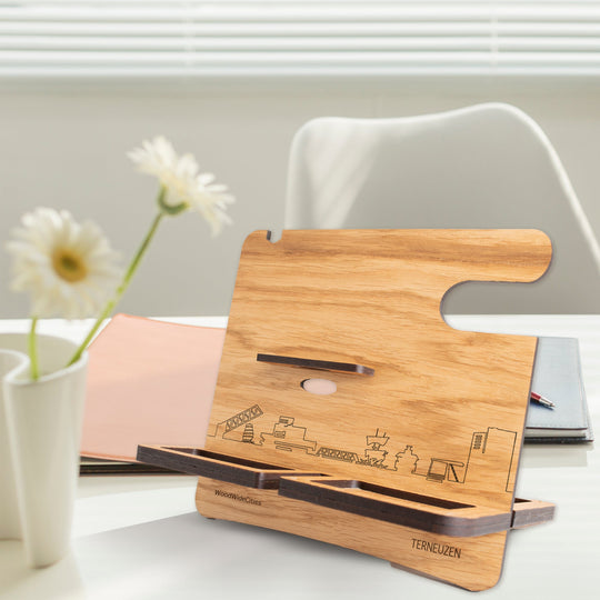 Skyline Desk Organizer Terneuzen houten cadeau decoratie relatiegeschenk van WoodWideCities