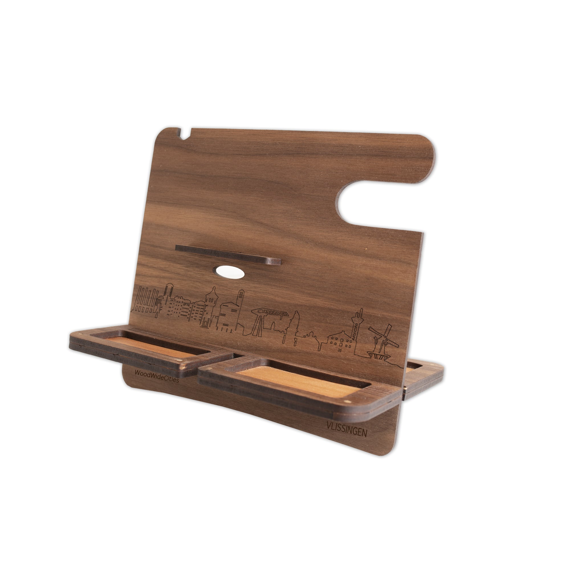 Skyline Desk Organizer Vlissingen Noten houten cadeau decoratie relatiegeschenk van WoodWideCities